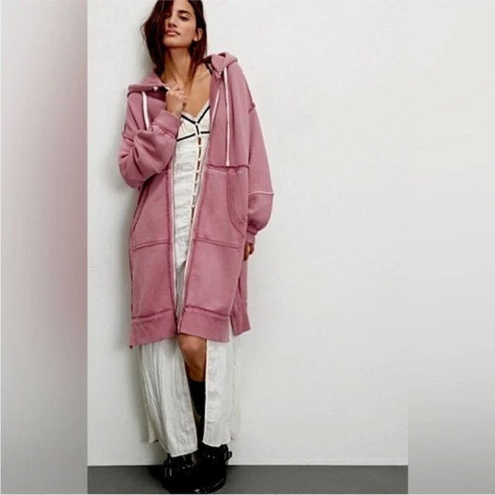 Free People Oversized Dusty Rose Zip Hoodie